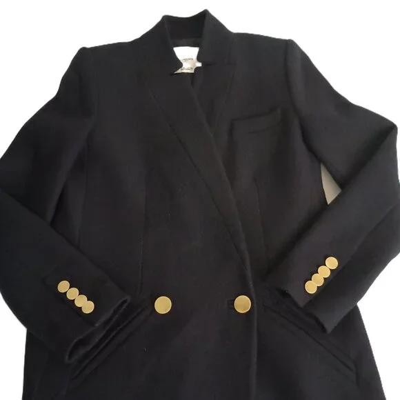 Mango Wool Blend Double Breasted Mid-Thigh Suit Coat Navy Blue Women’s XXS EUC - Picture 2 of 16